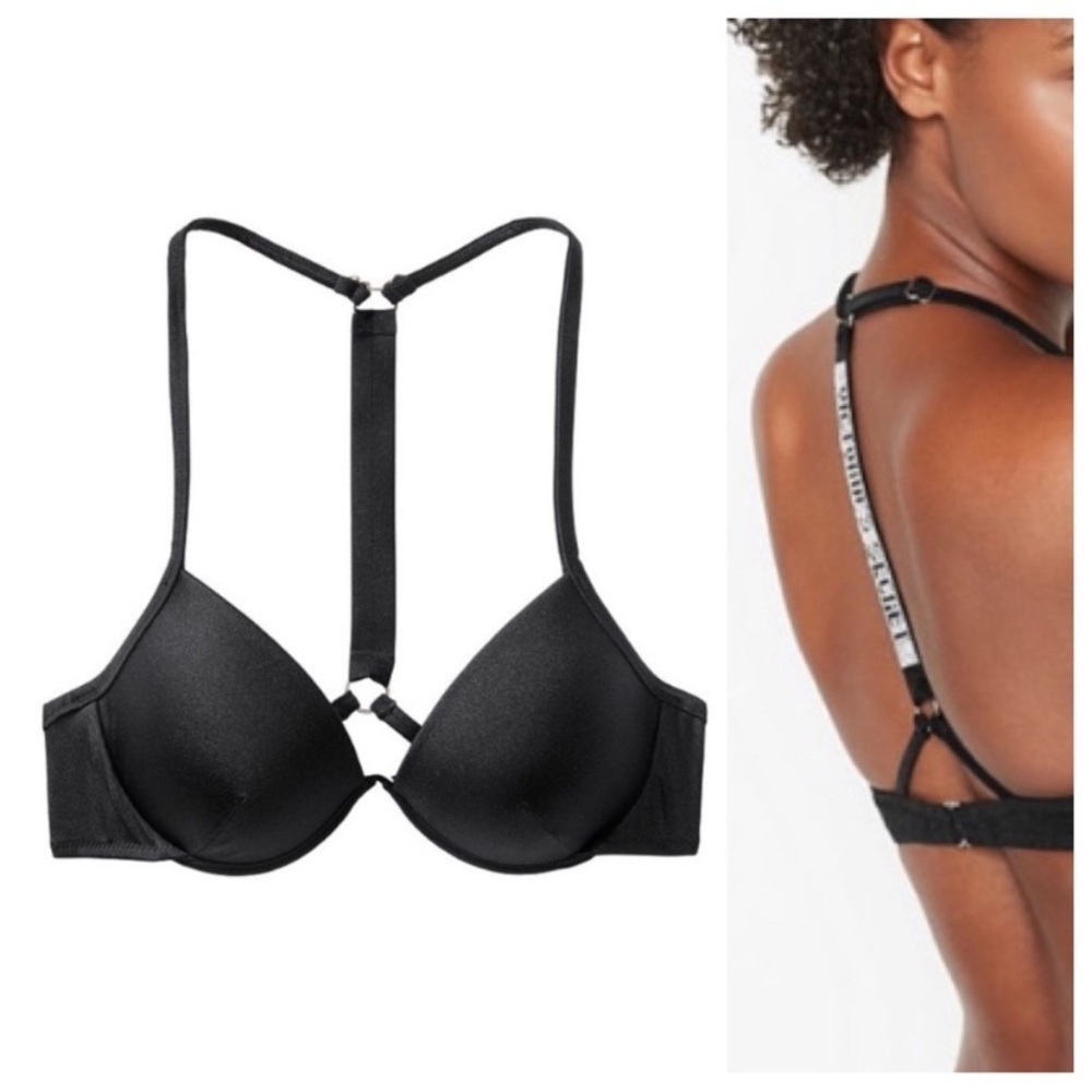 New! Victoria's Secret Shine Strap Fabulous Push Up Swim Top Black 4574